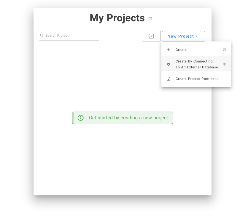 A screenshot of the 'My Projects' page in NocoDB