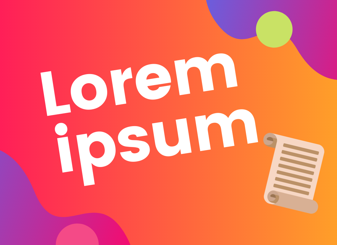 A feature image consisting of ‘Lorem ipsum’ as text and a scroll emoji. With a gradient background of coral to orange.